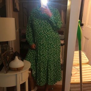 Green and white dress